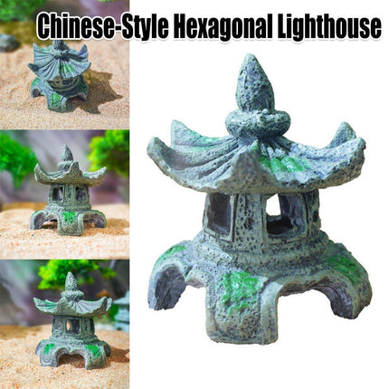 Chinese Fish Tank Decoration Hexagonal Pavilion Aquascape Ornament for Aquarium