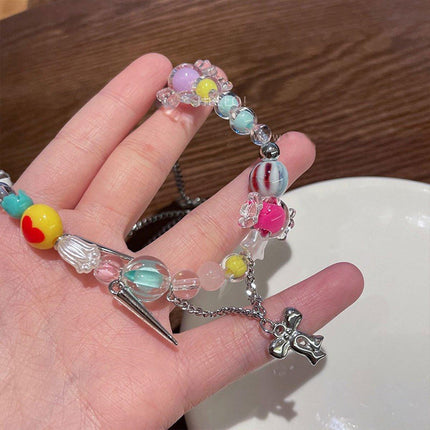 Cute Candy Heart Colourful Beaded Necklace Women Girls Trendy Fashion