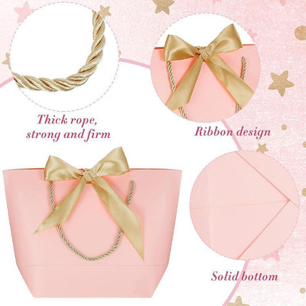 50 PCS Goodie Tote Bow Tie Shopping Paper Sacks Resuable Paper Clothing Bag 14*7*15cm - Aimall