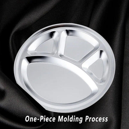 4pcs Stainless Steel Round Dinner Plates 4 Compartment Food Serving Trays Set