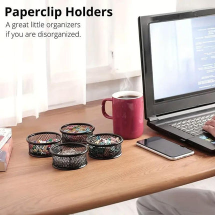 4PCS Black Sliver Mesh Paper Clip Holder Storage Bucket Desk Accessories Office
