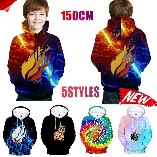 150CM Kids Boys Prestonplayz Flame Hoodie Sweatshirt Jumper Tops Gift 5-10 yrs - Aimall