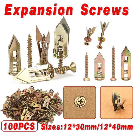 100PCS Self-Drilling Anchors Screws Percussion Expansion Kit -12x30mm/12x40mm