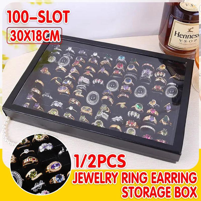 100 Slot Jewelry Ring Earring Storage Box Display Organizer Case Tray Holder - Aimall