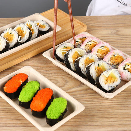 50pcs Eco-Friendly Sushi Box Rectangular Biodegradable Lunch Packaging Plate