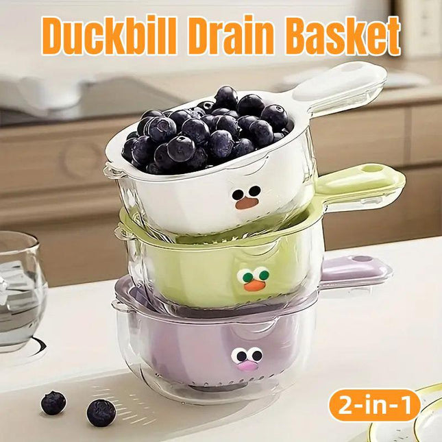2in1 Double Layer Duckbill Draining Basket Water Vegetable Fruit Washing Basket