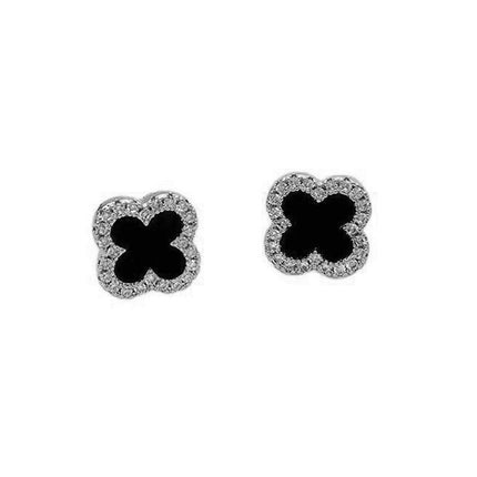 Fashion Flower Four-leaf Lucky Clover Rose Gold White Stud Earring Ladies - Aimall