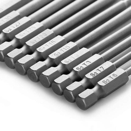 11x 100MM Long Steel Magnetic Torx Security Electric Screwdriver Bit Set T6~T40 - Aimall