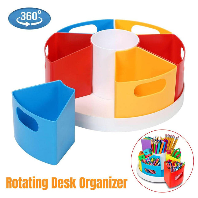 Rotating Pen Holder with Compartments Desk Organizer Office Stationery Storage