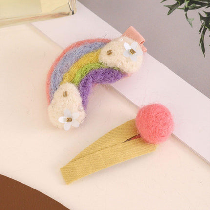 Cute Rainbow Moon Hairpin with Fabric Felt Ball Fashion Hair Accessories Gift