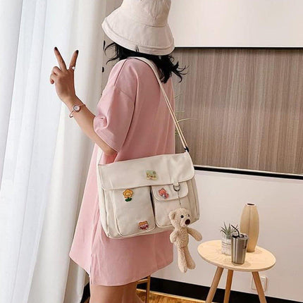 Ladies Small Square Canvas Bag Large Capacity Shoulder Handbag for Everyday Use
