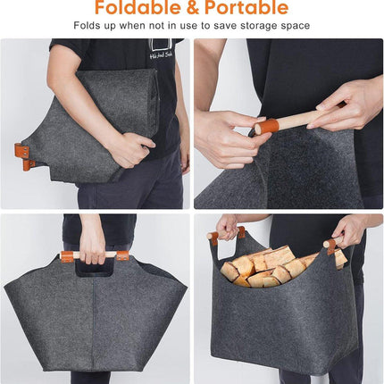 Felt Firewood Storage Basket Tote Bag Large Felt Basket for Firewood Wood Holder