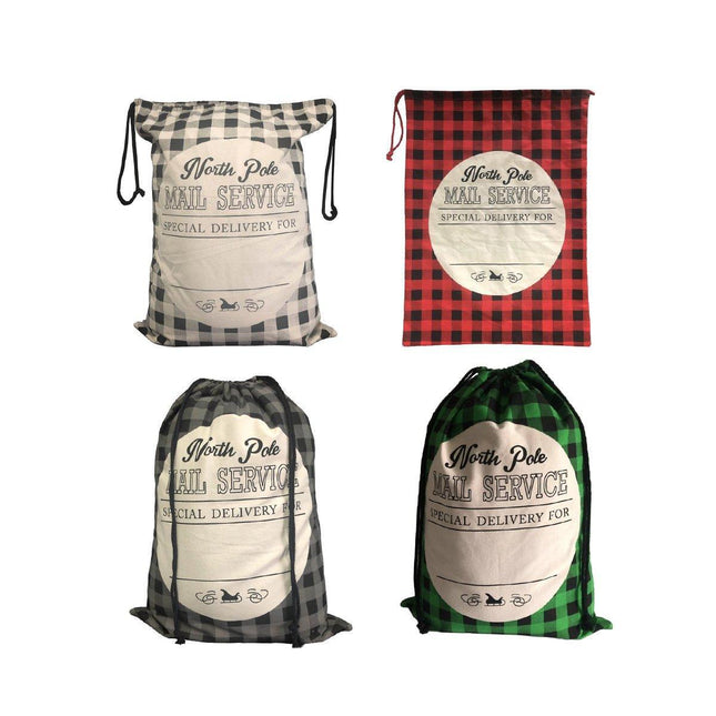 Plaid Christmas Gift Bags Reusable Holiday Apple Pouch Santa Bundle Sacks