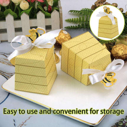 50PCS Bee Party Candy Box Chocolate Box with Ribbon Yellow Gift Boxes