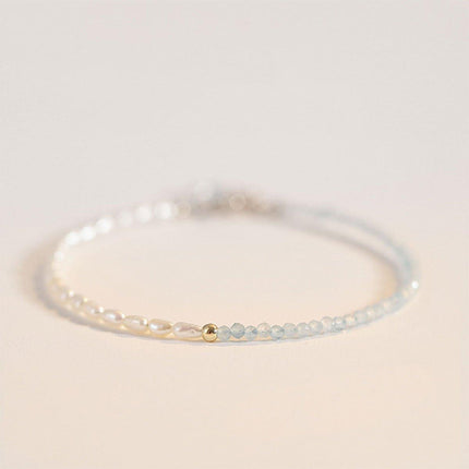 Light Blue Bracelet for Women Unique Design Small Pearl String Fine Jewelry