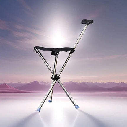 Stainless Steel Walking Stick with Seat Folding Cane Chair for Travel and Outdoor Use