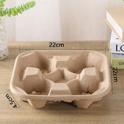 100PCS BioCup 2/4 Cup Carry Tray - Recycled Paper Pulp Holder - Aimall
