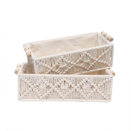 Pure Hand-Woven Square Storage Basket Desktop Organizer for Cosmetics Snacks
