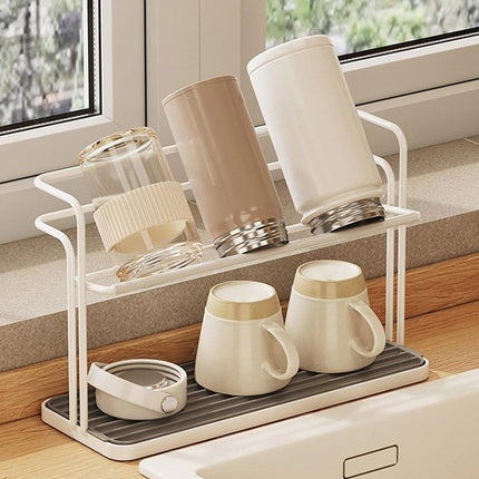 Double Cup Holder Home Desktop Upside Down Draining Rack Storage Shelf Organiser