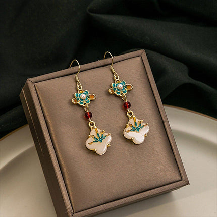 Chinese Flower Earrings Ethnic Style Hanfu Earrings for Traditional Jewelry