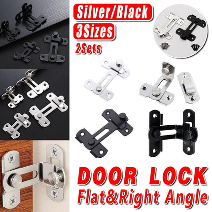 2 Sets 90 Degree Sliding Door Buckle Hitch Safety Latch Chain Lock Catch Kit