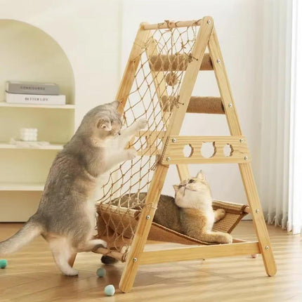 Cat Climbing Frame Wooden Cat Rack Multi Cat Play and Sleep Net for Indoor Use