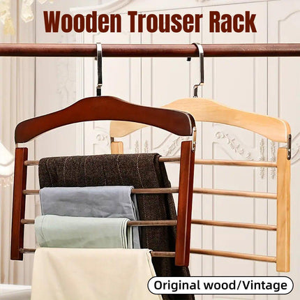 Multi Tier Wooden Trouser Rack Household Towel Rack Space Saving Pants Hanger