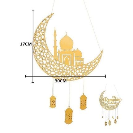 Ramadan Kareem Wooden Ornament Eid Mubarak Islam Mosque Party Hanging Decor Aimall