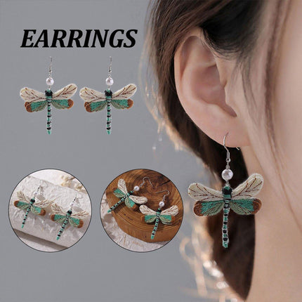 Vintage Dragonfly Earrings Ethnic Fabric Dangle Jewelry for Women Fashion