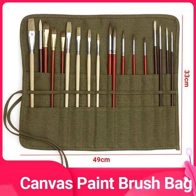 Roll Up Paint Brush Holder Canvas Bag Draw Storage Case Organizer Artist Army - Aimall