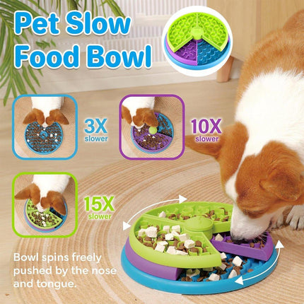 Triple Slow Feeding Bowl Pet Feeder for Cats and Dogs Healthy Eating Bowl
