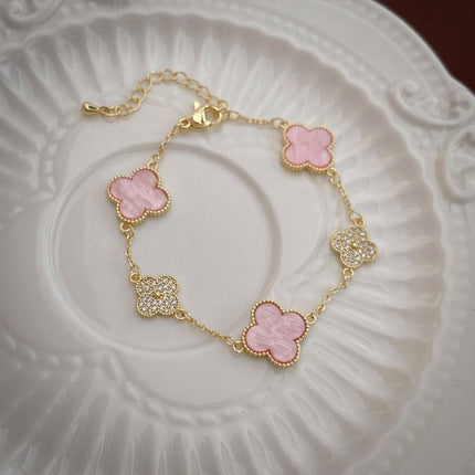 Luxury Pink Four-Leaf Clover Bracelet Elegant Fashion Jewellery Bracelet