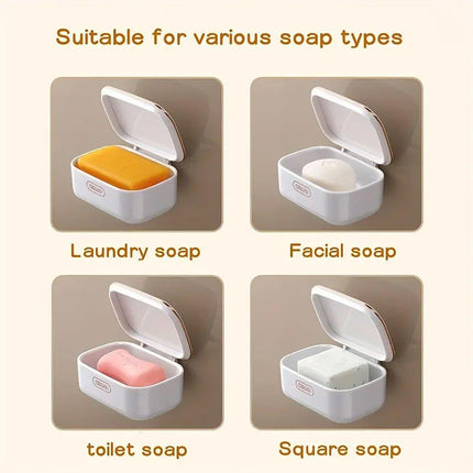 Household Wall Mounted Soap Box With Lid Drainage Non Punch Bathroom Storage Box