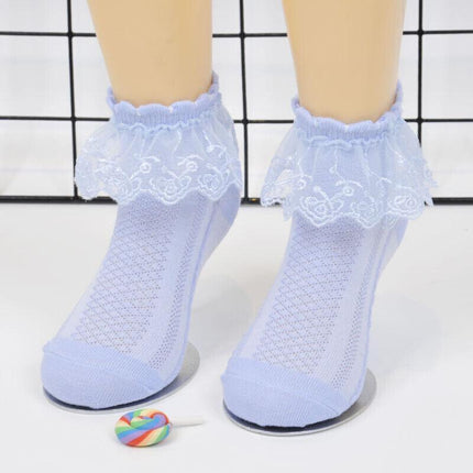 Girls Kids Lace Ruffle Ankle Short Socks Frilly Toddler Princess Socks 0-9 Yrad M Size - Aimall