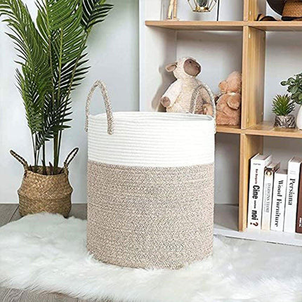 Woven Cotton Rope Storage Basket Foldable Laundry Bin Bamboo Clothes Organizer