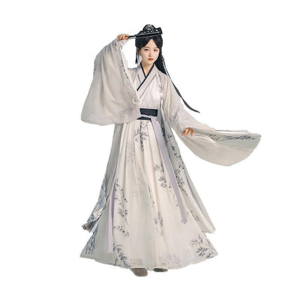 Hanfu Dress Women Ancient Chinese Traditional Fairy White Bamboo Costume Summer - Aimall