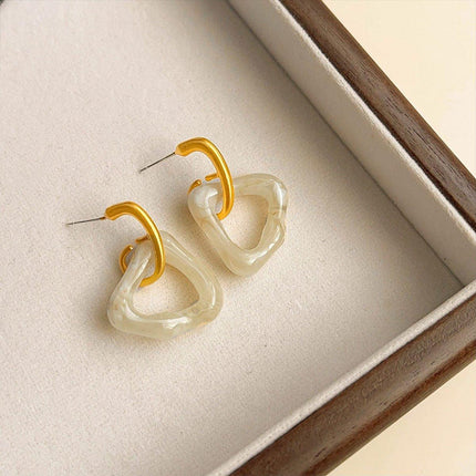 Retro Geometric Triangle Coffee Beige Earrings Women Girls Trendy Fashion