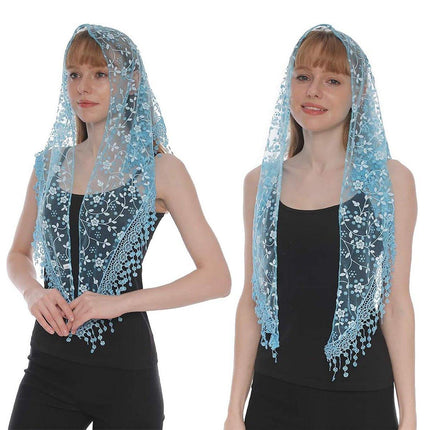 3pcs Floral Lace Tricot Veil Women Scarf Headscarf Soft Lightweight Accessories