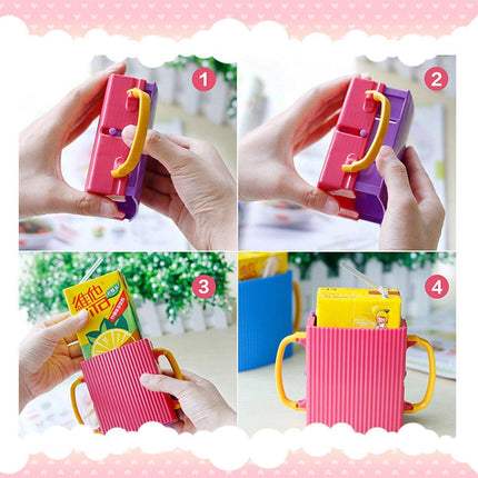 Adjustable Folding Juice Box Holder No-Squeeze Cup for Little Ones 2-Pack