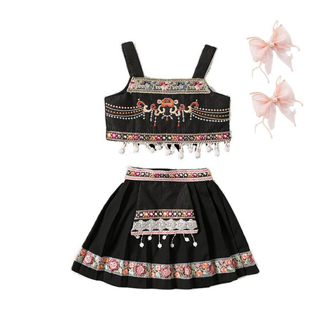 Girl National Hanfu Suit Summer Dress Sling Skirt Two-Piece Clothes