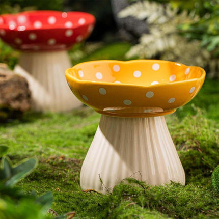 Pet Elevated Mushroom Bowl Ceramic Cat Dog Bowl Dish Food Feeder Raised Cat Bowl