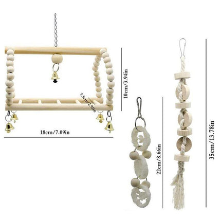 17PCS Bird Toys Parrot Swing Toys Chewing Hanging Bell Cockatiel Cage Toy Set - Aimall