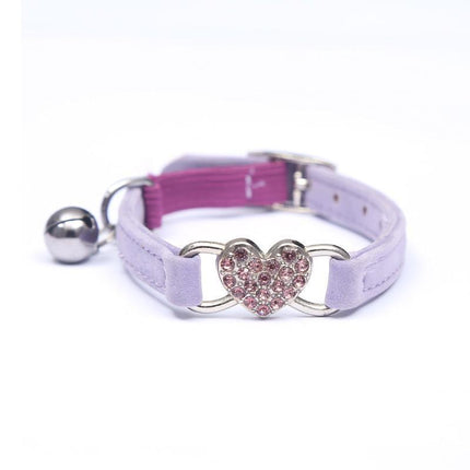 Cat Collar Suede Kitten Pet safety elastic Adjustable Bell Heart Bling Pink blue - Aimall