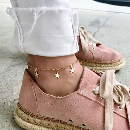 3pcs Pink Star Anklet Set Five-Pointed Star Foot Chain Fringe Jewelry Women