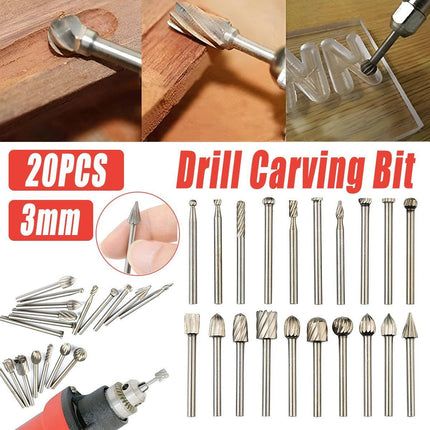 20pcs 3mm Solid Carbide Burrs Set for Rotary Tool Drill Die Carving Accessories