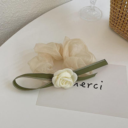 Korean Style Camellia Bow Hair Ties Large Intestine Hair Ring Hair Rope Bands - Aimall
