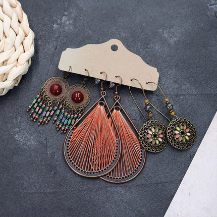 3Set Pairs Bohemian Style Earrings Retro Ethnic Fashionable Romantic Su Earrings