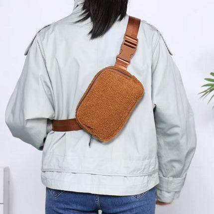 Brown Belt Bag Sherpa Crossbody Bags for Women Fanny Pack Running Workout Hiking
