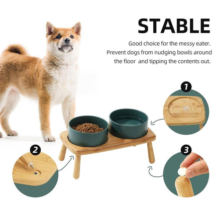 Ceramic Elevated Dog Bowl Anti-Slip Double Bowl for Small Medium Large Dogs