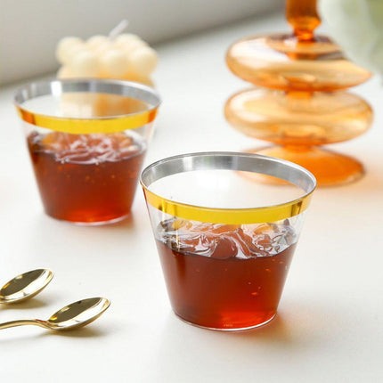 100pcs 9OZ Hot Gold Silver Plastic Wine Cup Western Food Cup Ice Cream